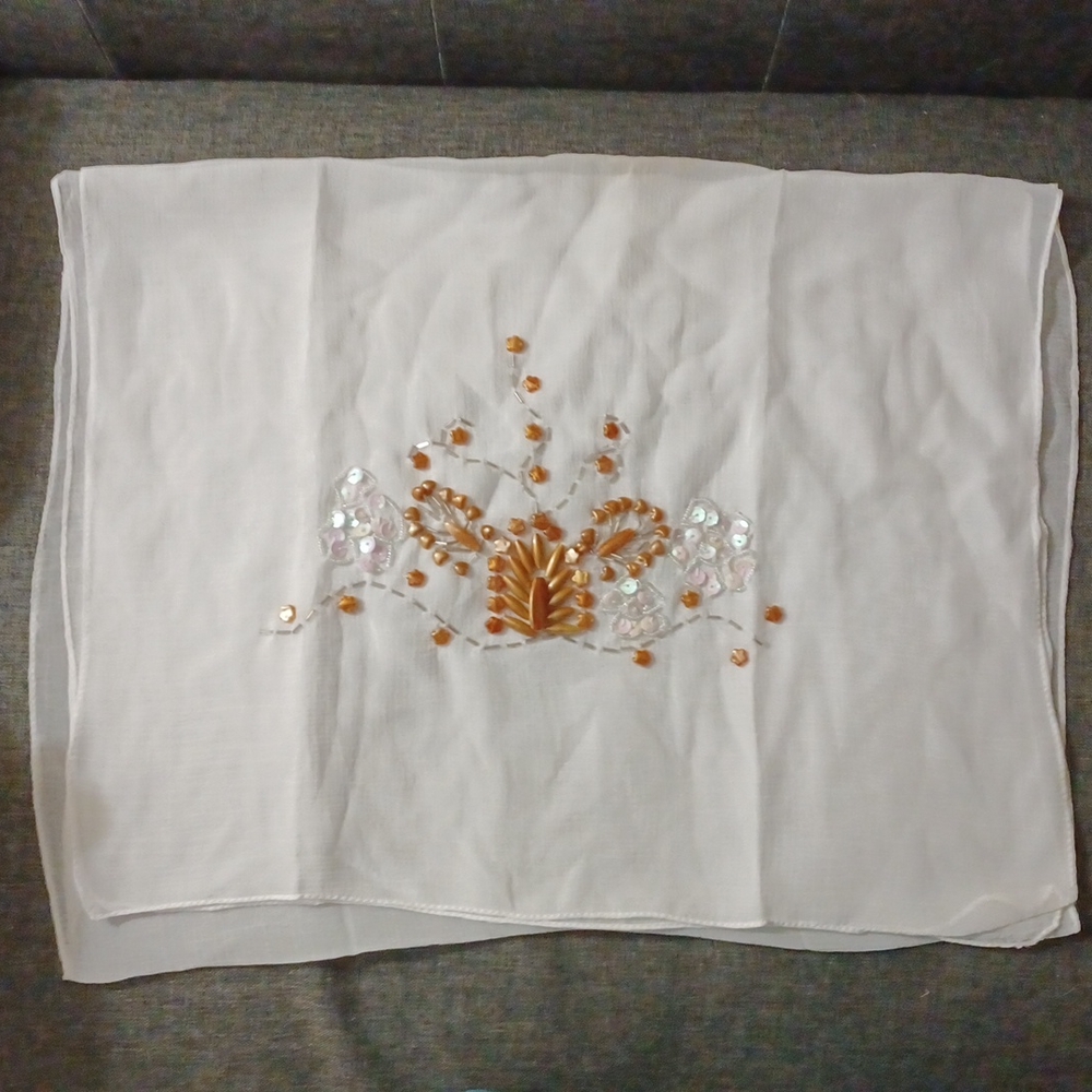 Sheer white scarf with beads and sequin (new w/o tags)